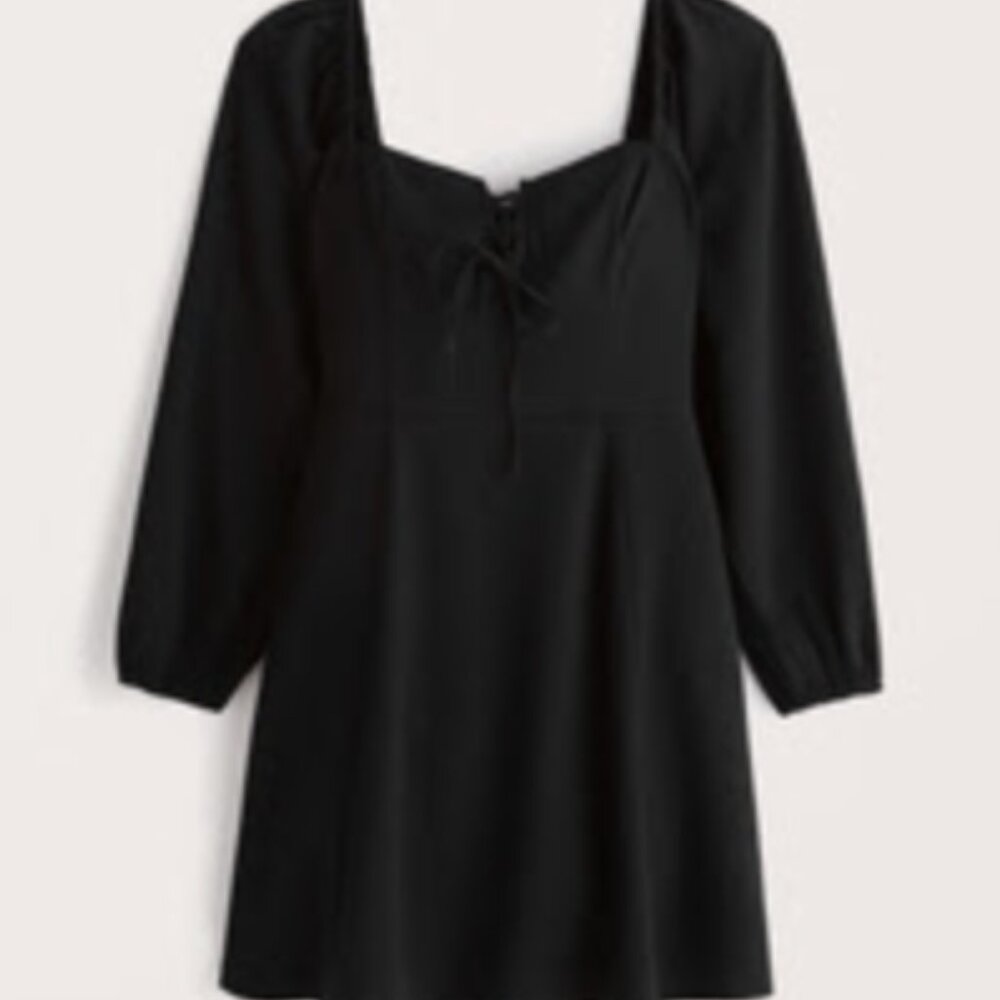 Abercrombie Black Long-Sleeve Lace-Up Flirty Mini Dress